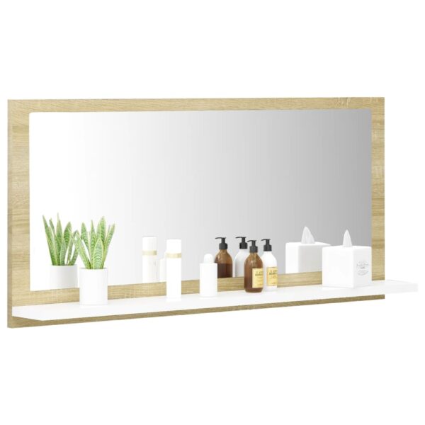 vidaXL Bathroom Mirror White and Sonoma Oak 31.5"x4.1"x14.6" Engineered Wood - Image 4