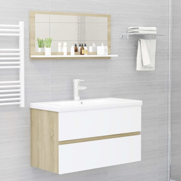 vidaXL Bathroom Mirror White and Sonoma Oak 31.5"x4.1"x14.6" Engineered Wood - Image 6