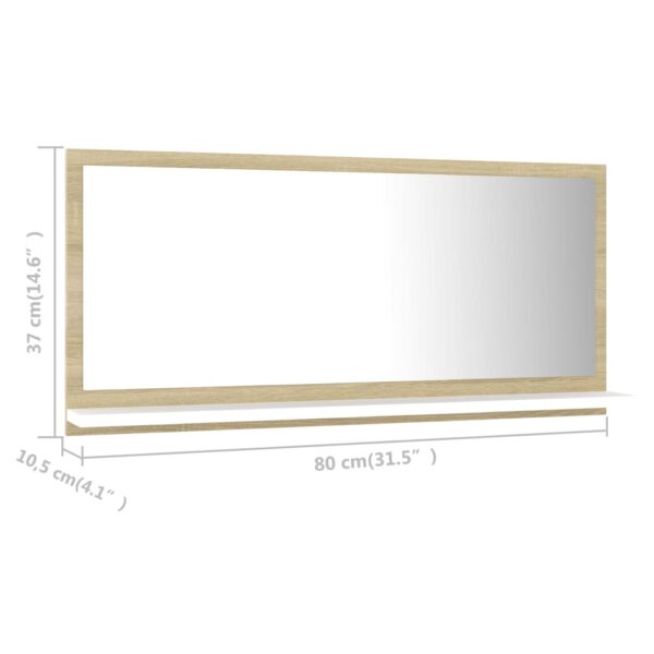 vidaXL Bathroom Mirror White and Sonoma Oak 31.5"x4.1"x14.6" Engineered Wood - Image 7