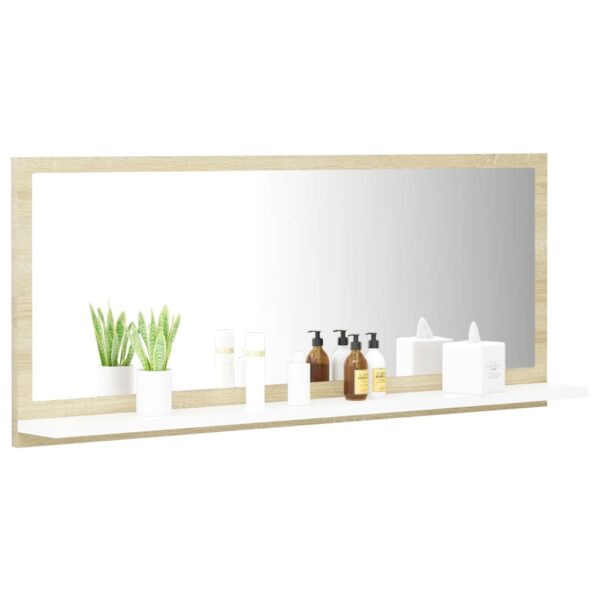 vidaXL Bathroom Mirror White and Sonoma Oak 35.4"x4.1"x14.6" Engineered Wood - Image 3