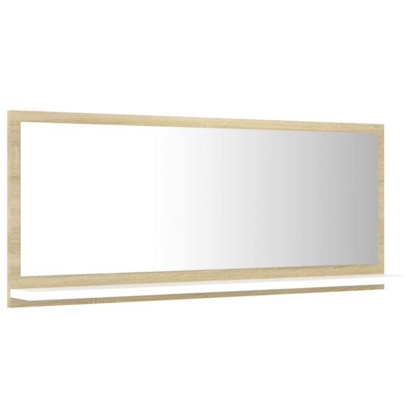 vidaXL Bathroom Mirror White and Sonoma Oak 35.4"x4.1"x14.6" Engineered Wood - Image 5