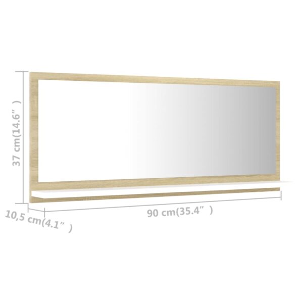 vidaXL Bathroom Mirror White and Sonoma Oak 35.4"x4.1"x14.6" Engineered Wood - Image 7