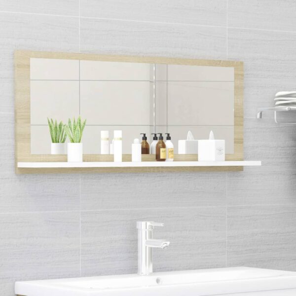 vidaXL Bathroom Mirror White and Sonoma Oak 35.4"x4.1"x14.6" Engineered Wood