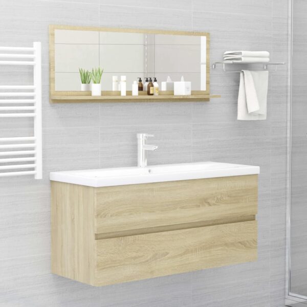 vidaXL Bathroom Mirror Sonoma Oak 39.4"x4.1"x14.6" Engineered Wood - Image 6