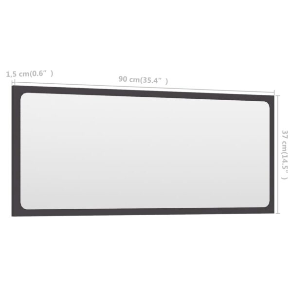 vidaXL Bathroom Mirror Gray 35.4"x0.6"x14.6" Engineered Wood - Image 5