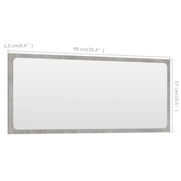 vidaXL Bathroom Mirror Concrete Gray 35.4"x0.6"x14.6" Engineered Wood - Image 5