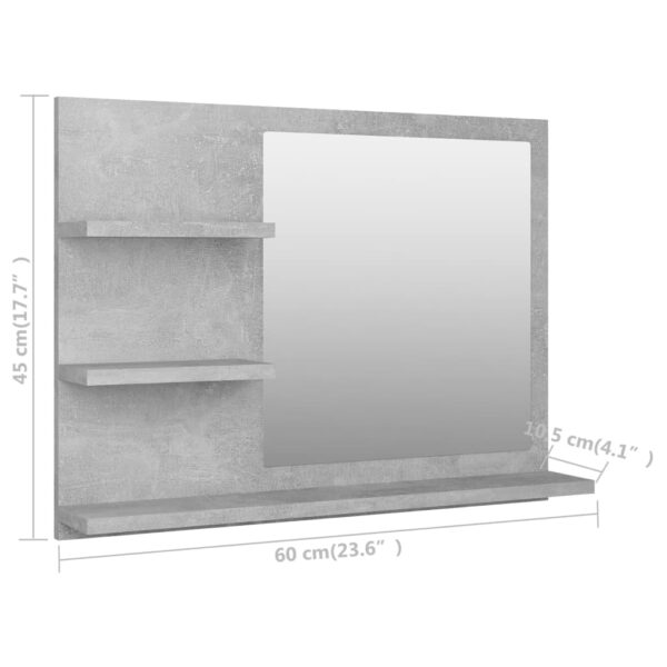 vidaXL Bathroom Mirror Concrete Gray 23.6"x4.1"x17.7" Engineered Wood - Image 7