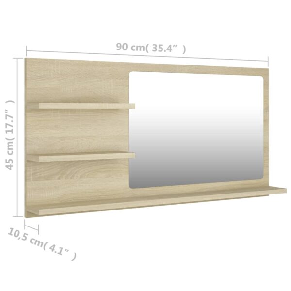 vidaXL Bathroom Mirror Sonoma Oak 35.4"x4.1"x17.7" Engineered Wood - Image 7