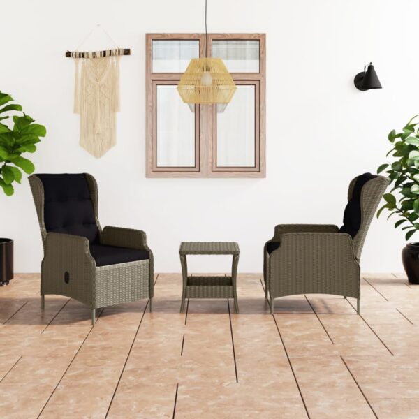 vidaXL 3 Piece Patio Lounge Set with Cushions Poly Rattan Brown