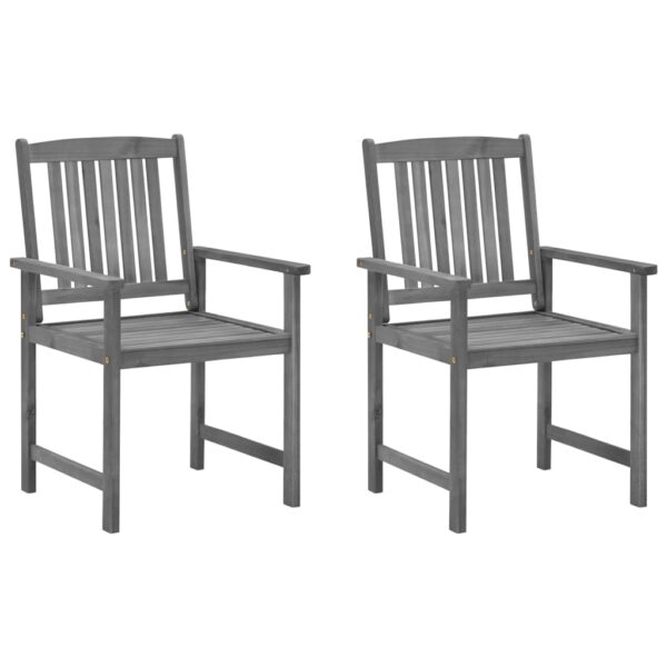 vidaXL Patio Chairs with Cushions 2 pcs Gray Solid Acacia Wood - Image 2