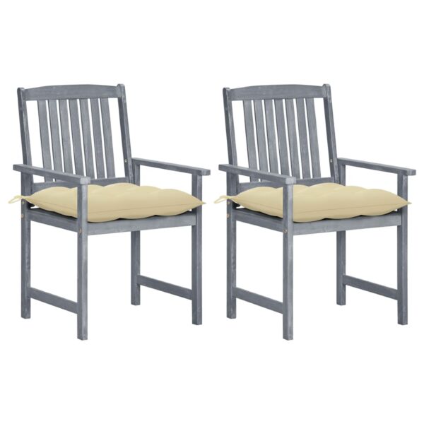 vidaXL Patio Chairs with Cushions 2 pcs Gray Solid Acacia Wood