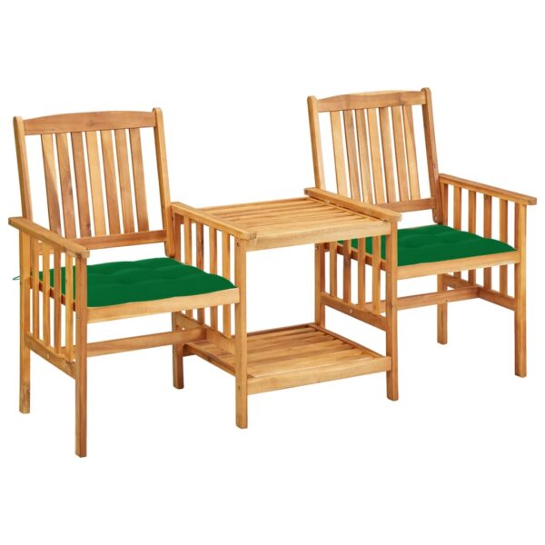 vidaXL Patio Chairs with Tea Table and Cushions Solid Acacia Wood