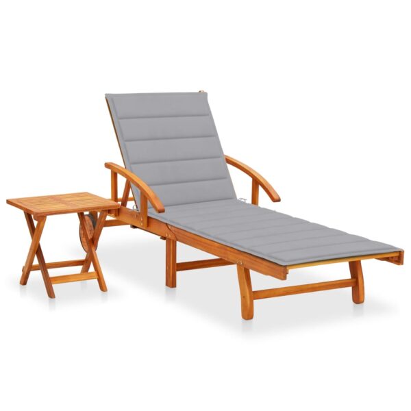 vidaXL Patio Sun Lounger with Table and Cushion Solid Acacia Wood