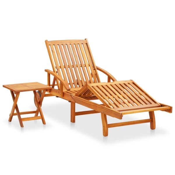 vidaXL Patio Sun Lounger with Table and Cushion Solid Acacia Wood - Image 2