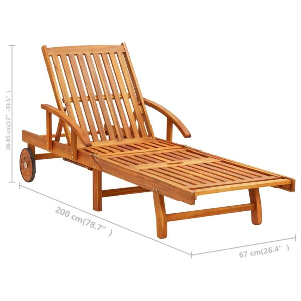 vidaXL Patio Sun Lounger with Table and Cushion Solid Acacia Wood - Image 9