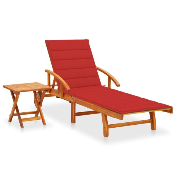 vidaXL Patio Sun Lounger with Table and Cushion Solid Acacia Wood