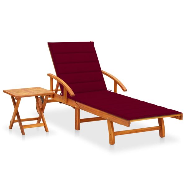 vidaXL Patio Sun Lounger with Table and Cushion Solid Wood Acacia