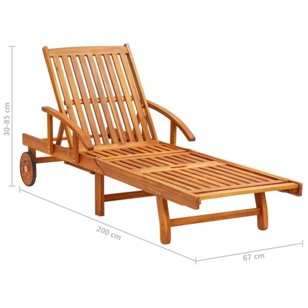 vidaXL Patio Sun Lounger with Table and Cushion Solid Wood Acacia - Image 9