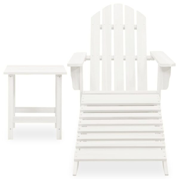 vidaXL Patio Adirondack Chair with Ottoman&Table Solid Fir Wood White - Image 2