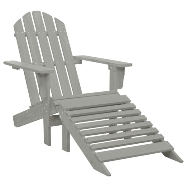 vidaXL Patio Adirondack Chair with Ottoman&Table Solid Fir Wood Gray - Image 5