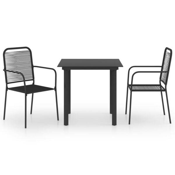 vidaXL 3 Piece Patio Dining Set Black Glass and Steel - Image 2