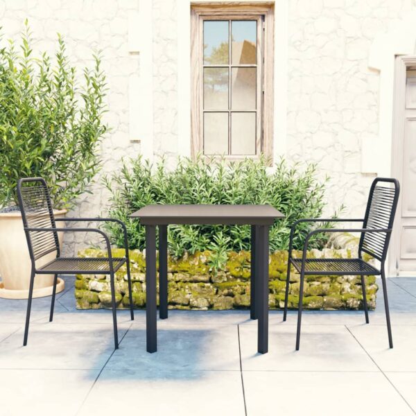 vidaXL 3 Piece Patio Dining Set Black Glass and Steel