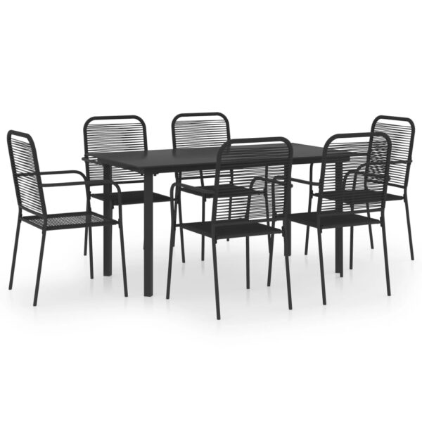 vidaXL 7 Piece Patio Dining Set Black Glass and Steel - Image 2