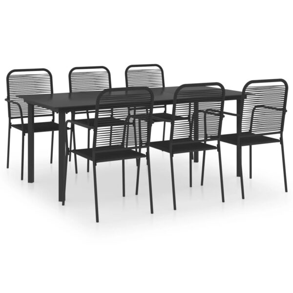 vidaXL 7 Piece Patio Dining Set Black Glass and Steel - Image 2