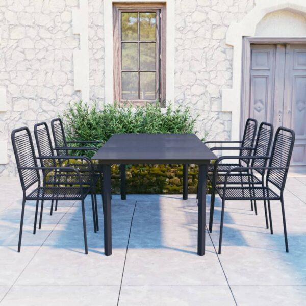 vidaXL 7 Piece Patio Dining Set Black Glass and Steel