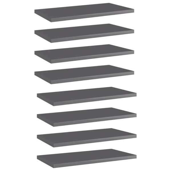 vidaXL Bookshelf Boards 8 pcs High Gloss Gray 15.7"x7.9"x0.6" Engineered Wood