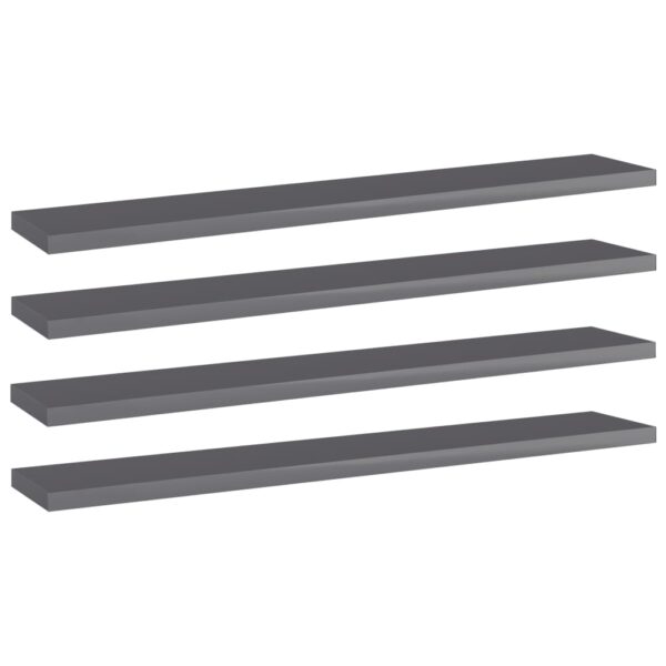 vidaXL Bookshelf Boards 4 pcs High Gloss Gray 23.6"x3.9"x0.6" Engineered Wood