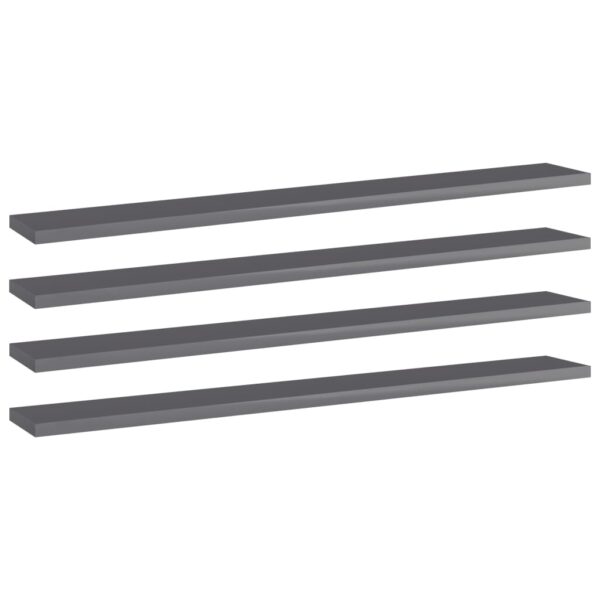 vidaXL Bookshelf Boards 4 pcs High Gloss Gray 31.5"x3.9"x0.6" Engineered Wood