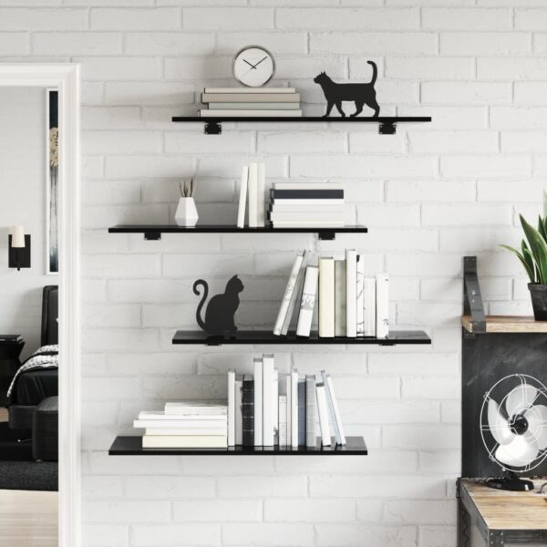 vidaXL Bookshelf Boards 8 pcs High Gloss Black 31.5"x11.8"x0.6" Engineered Wood - Image 3