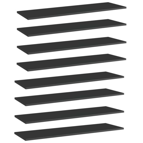 vidaXL Bookshelf Boards 8 pcs High Gloss Black 39.4"x11.8"x0.6" Engineered Wood