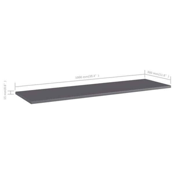 vidaXL Bookshelf Boards 4 pcs High Gloss Gray 39.4"x11.8"x0.6" Engineered Wood - Image 5