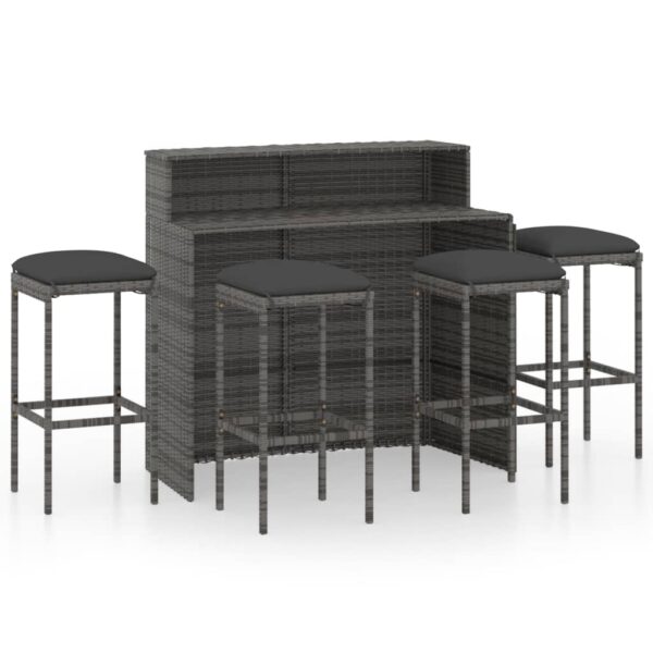 vidaXL 5 Piece Patio Bar Set with Cushions Gray - Image 2