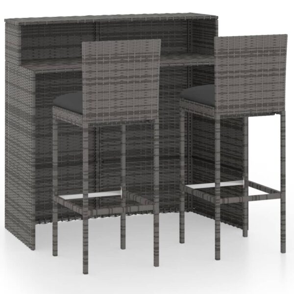 vidaXL 3 Piece Patio Bar Set with Cushions Gray - Image 2