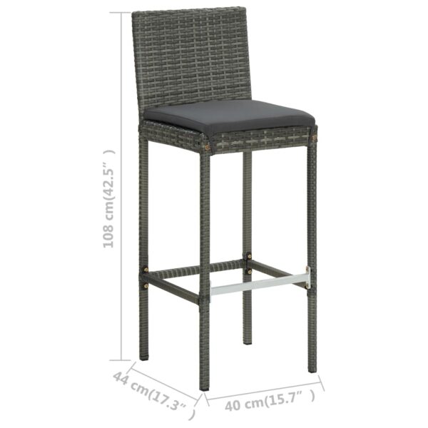 vidaXL 3 Piece Patio Bar Set with Cushions Gray - Image 9