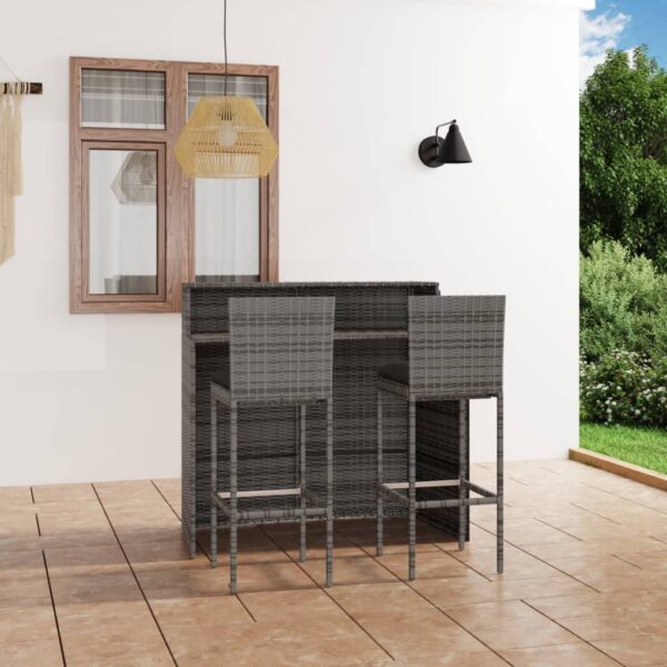 vidaXL 3 Piece Patio Bar Set with Cushions Gray