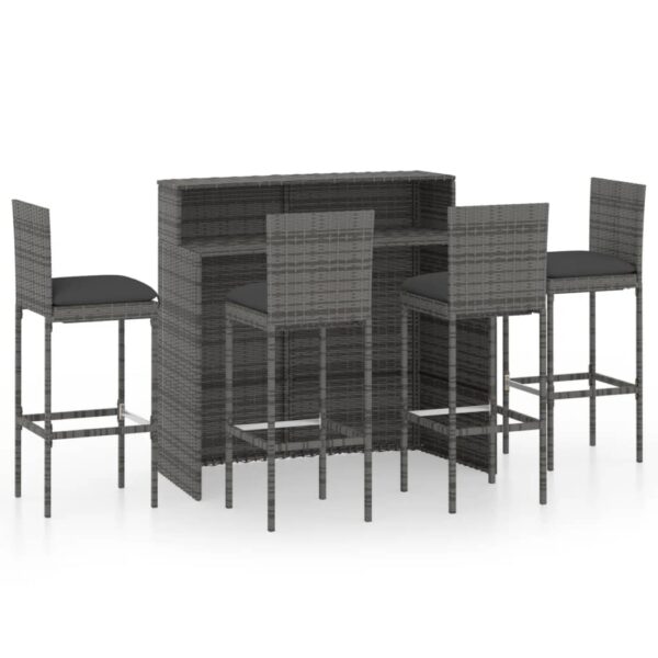 vidaXL 5 Piece Patio Bar Set with Cushions Gray - Image 2