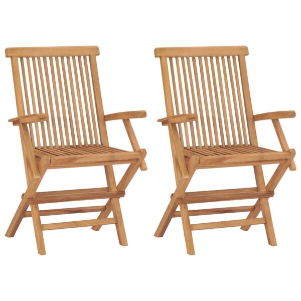 vidaXL Patio Chairs with Gray Cushions 2 pcs Solid Teak Wood - Image 3