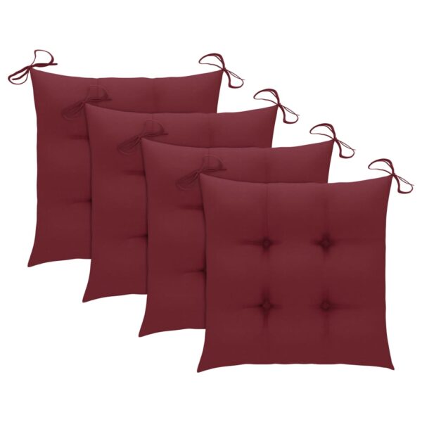 vidaXL Patio Chairs with Wine Red Cushions 4 pcs Solid Teak Wood - Image 7