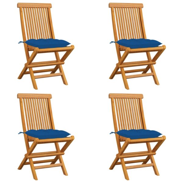 vidaXL Patio Chairs with Blue Cushions 4 pcs Solid Teak Wood