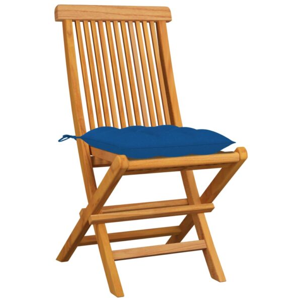 vidaXL Patio Chairs with Blue Cushions 4 pcs Solid Teak Wood - Image 2