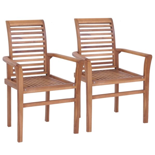 vidaXL Dining Chairs 2 pcs with Gray Cushions Solid Teak Wood - Image 3