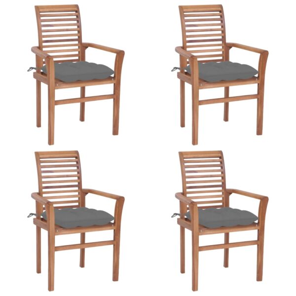 vidaXL Dining Chairs 4 pcs with Gray Cushions Solid Teak Wood