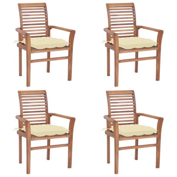 vidaXL Dining Chairs 4 pcs with Cream White Cushions Solid Teak Wood