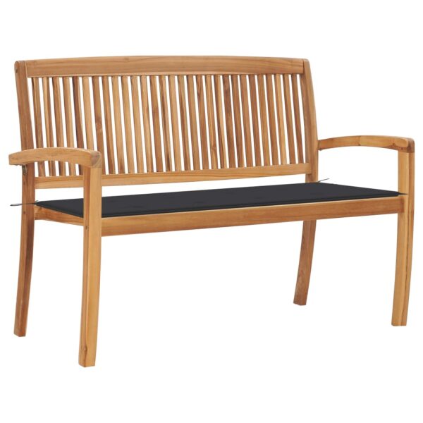 vidaXL Stacking Patio Bench with Cushion 50.6" Solid Teak Wood