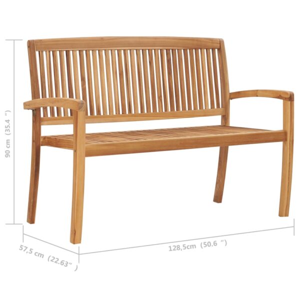 vidaXL Stacking Patio Bench with Cushion 50.6" Solid Teak Wood - Image 8