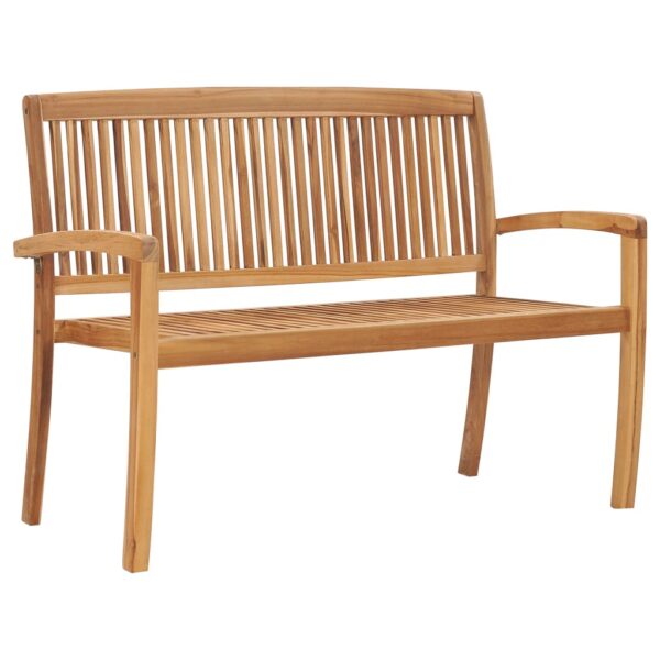 vidaXL Stacking Patio Bench with Cushion 50.6" Solid Teak Wood - Image 2